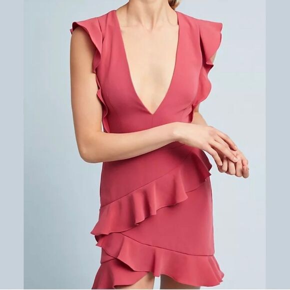 Anthropologie ML Monique Lhuillier Asymmetrical Ruffle Dress - Picture 1 of 10